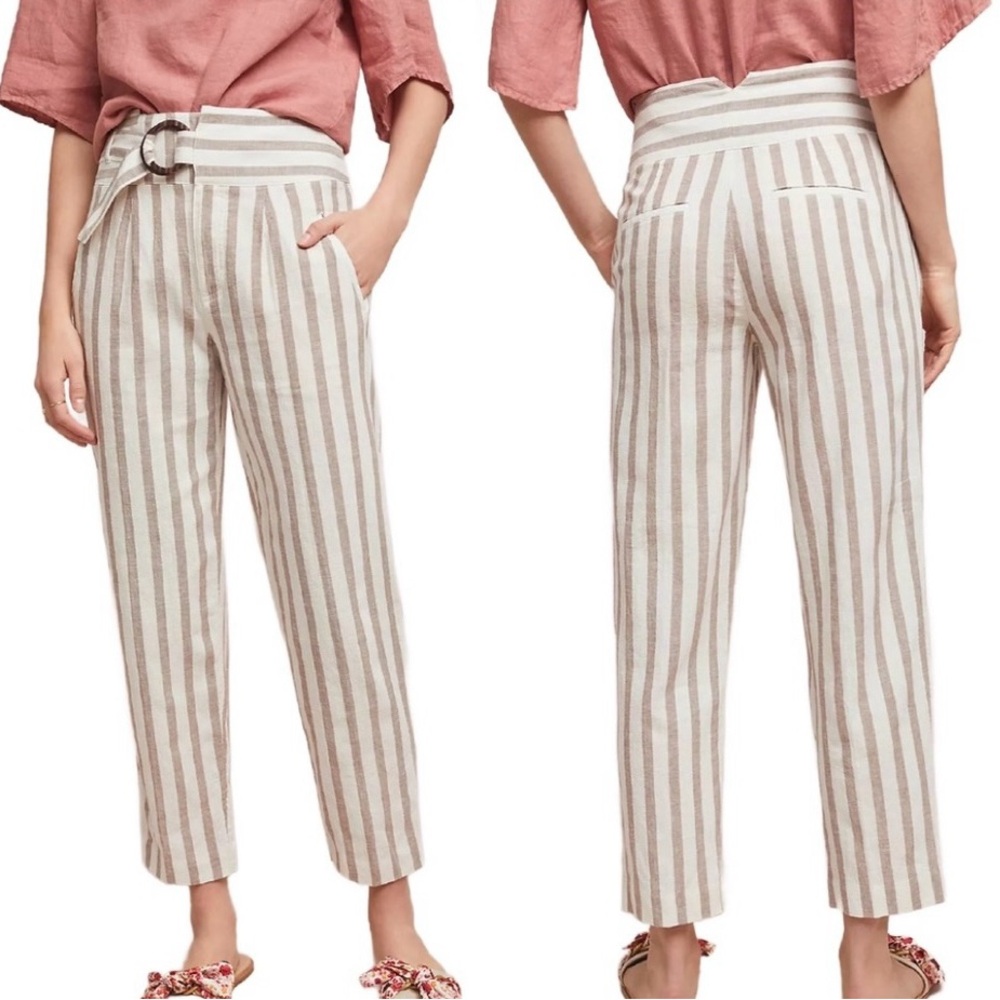 Anthropologie Linen Striped Pants